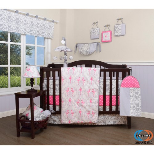 Bumperless 12 Pieces Flamingo Bird Baby Nursery Crib Bedding Set