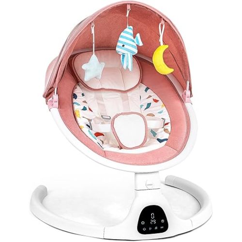 Baby Swings Baby Swing for Infants, Bluetooth Baby Swing Newborn with Remote Control, 5 Speeds,5-Point Harness, Portable Baby Swing(Pink)