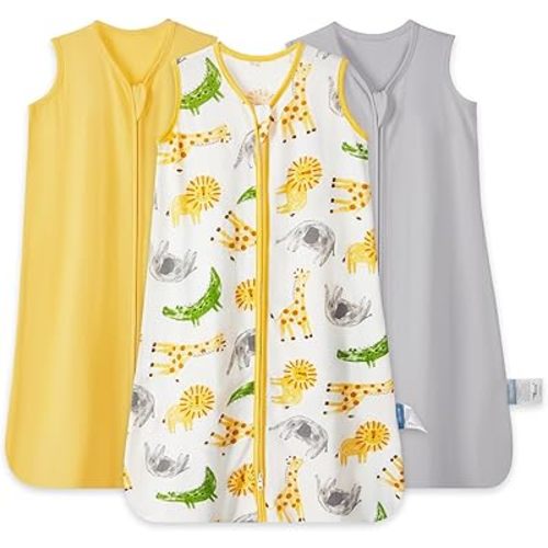 TILLYOU Baby Sleep Sack 6-12 Months 3 Pack, 0.5 Tog Soft Cotton Wearable Blanket for Kids with Double Zipper, African Steppe
