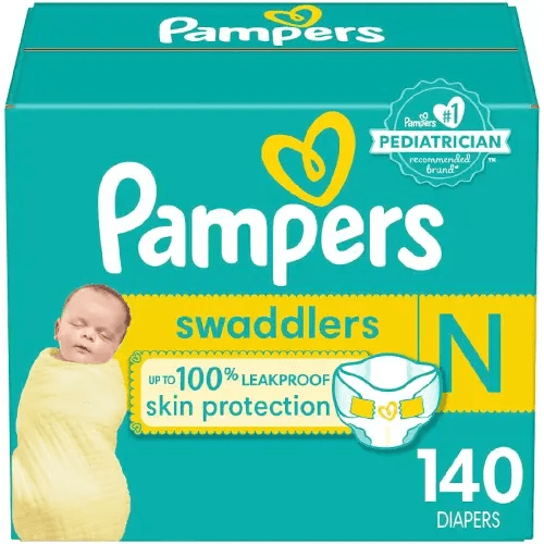 Pampers Swaddlers Newborn Diapers - Size 0, 140 Count, Ultra Soft Disposable Baby Diapers