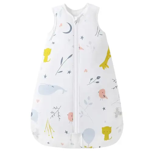 Mosebears Sleep Sack Baby Winter Wearable Blanket with 2-Way Zipper,2.5 TOG Cotton Sleep Sack Unisex (White Animal, 0-6 Months)