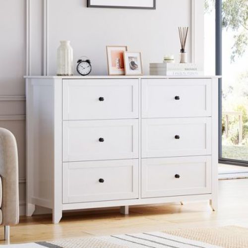 6 Drawers Dresser for Bedroom, Farmhouse Wood Dressers & Chest of Drawers for Clothes, Tall Storage Dressers Organizer