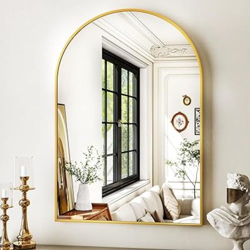 20"x30" Gold Arched Bathroom Mirror - Wall Mirror for Bathroom, Metal Frame Vanity Mirror, Dresser Mirror, Arch Decorative Mirrors for Living Room, Bedroom, Entryway, Mantle