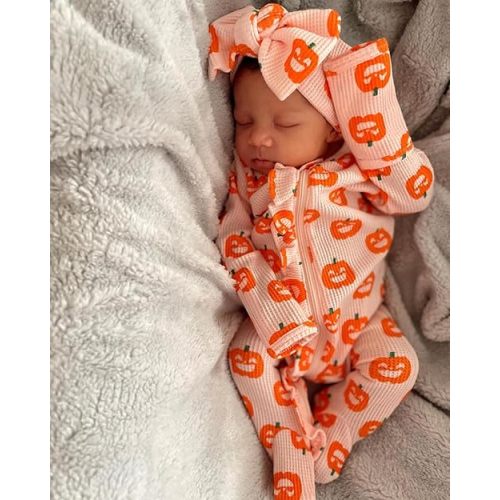 BemeyourBBs Newborn Baby Girl Clothes Ruffle Baby Sleeper Zipper Footie Romper Playsuit with Headband Outfit