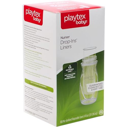 Playtex Baby Nurser Pre-Sterilized Disposable Drop-Ins Bottle Liners, Anti-Colic, Gas Reduction, Closer to Breastfeeding, 8 Oz, 100 Count