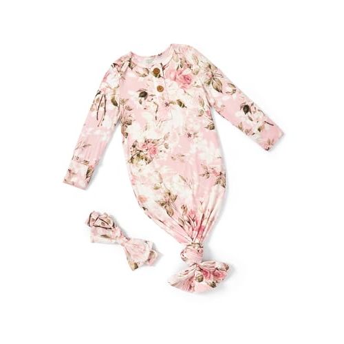PATPAT Baby Sleeper Gown with Bamboo Viscose for Newborn Girls Boys, Knotted Nightgown with Mittens for Infant Home Coming