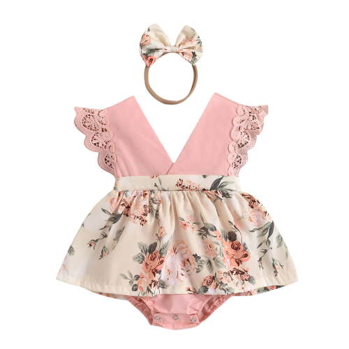 TAIAOJING Toddler Baby Girl Clothes Set Sleeveless Sunflower Print Romper Jumpsuit+Headband Outfits For Girl 0-6 Months