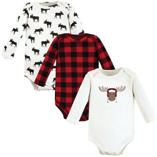 Hudson Baby Infant Cotton Long-Sleeve Bodysuits, Winter Moose 3-Pack