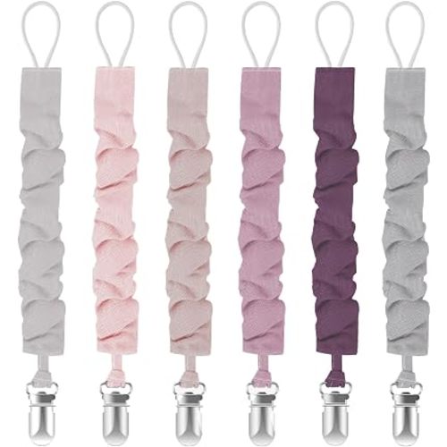 Pacifier Clips for Baby Girls and Boys, Pacifier Holders for Teething Relief and Baby Essentials, Safe for Newborns (6 Pack)