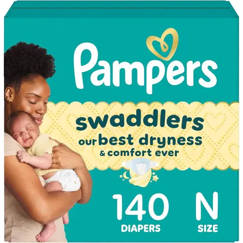 Pampers Swaddlers Diapers, Size 0 (up to 10 lbs), 140 Count, Absorbent, Keeps Baby Dry and Comfortable, Skin Safe Disposable Baby Diaper (Packaging May Vary)
