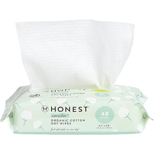 The Honest Company 100% Organic Cotton Dry Wipes | Hypoallergenic for Sensitive Skin, Dermatologist Tested, Safe for Newborns | 48 Count