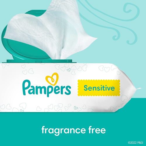 Pampers Sensitive Baby Wipes, Water Based, Hypoallergenic and Unscented, 1 Flip-Top (56 Wipes Total)
