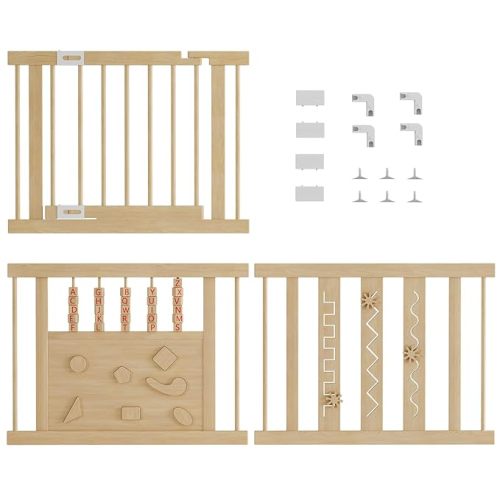 Wooden Baby Playpen with Child Safety Lock, 64"×64" Large Playpen for Babies and Toddlers, Indoor Play Pen for Kids Activity Center, Portable Natural Wood Fence, Expandable, Suction Cups, 8 Panels