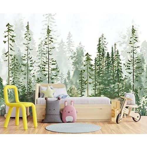 Boys or Girls Cartoon Pine Tree Forest wallpeper Nursery Kids Bedroom Wall Mural - 91"x65"(Not Peel and Stick)