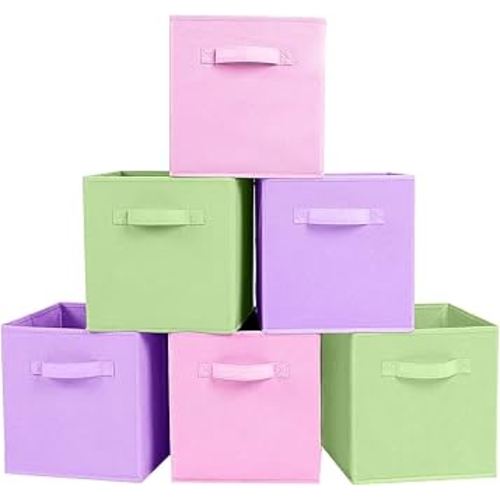 ShellKingdom Foldable Fabric Storage Cubes - Cloth Organizer Drawer for Closet & Toys, 6 Pack (Pink, Green, Lavender)