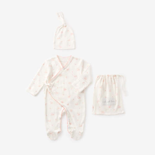 Pink Swan Print Organic Cotton Pointelle Layette 2 Pc Gift Set PINK / NB