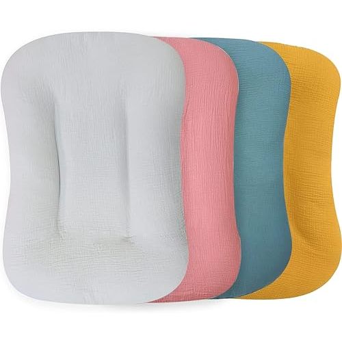Muslin Baby Lounger Cover 4 Pcs, Soft Cotton Slipcover for Infant Padded Lounger Comfortable Lounger Pillow Case Newborn Floor Seat Cover for Babies Boys Girls (Pink & Gray & Blue & Ginger)