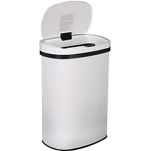 13 Gallon 50 Liter Garbage Can Kitchen Trash Can with Lid Automatic Sensor Touch Free Stainless Steel Waste Bin for Bathroom Bedroom Home Office,White