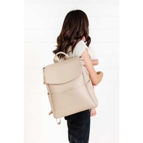 Convertible Multifunctional Large Beige Premium Vegan Leather Diaper Bag Backpack, Laptop Backpack, Includes Accessories(FREE US SHIPPING)