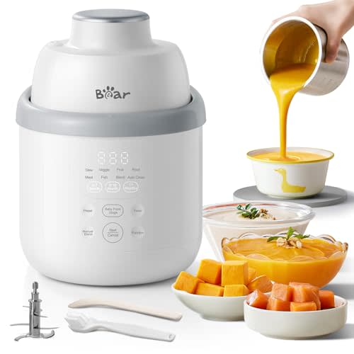 Bear NutriEase AllStage Stainless Steel Baby Food Maker Steamer and Blender, OneStep Baby Food Processor Puree Maker Grinder Mills, Auto Cooking&Grinding for Healthy Homemade Baby Food, BPA-Free