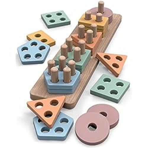 Amazon.com: GOPO TOYS Montessori Toys for 18+ Months Old - Toddlers Wooden Sorting and Stacking Toys for Baby Boys and Girls - Shape Sorter and Color Stacker Preschool Kids Wood Gifts (Style A) : Toys & Games