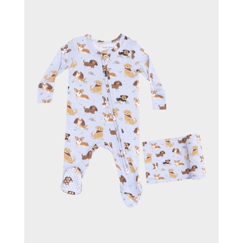 Boy's Best Friend Dogs Printed Footie Set, Size Newborn-9M