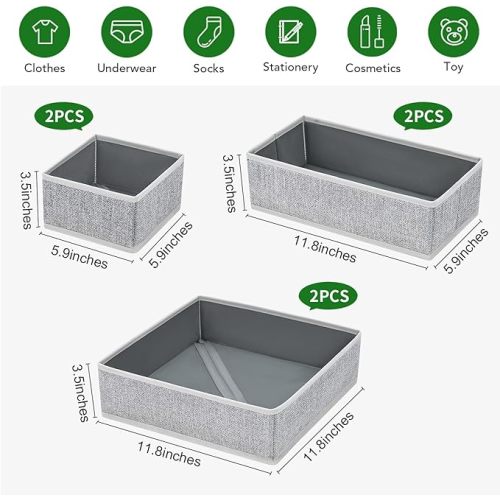 Drawer Organizers for Clothing, Sock Underwear Organizer for Drawer, Bra Dresser Organizer, Closet Organziers and Storage Bins for Clothes, Ties, Underwear, Belts, Set of 6 (Blended)