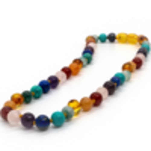 Baltic Amber Teething Necklace Rainbow Gemstones