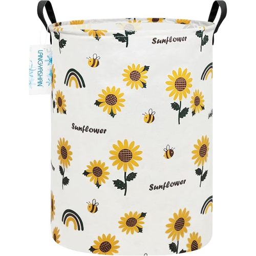 LANGYASHAN Storage Bin, Canvas Fabric Collapsible Organizer Basket for Laundry Hamper,Toy Bins,Gift Baskets, Bedroom, Clothes,Baby Nursery (Sunflower)