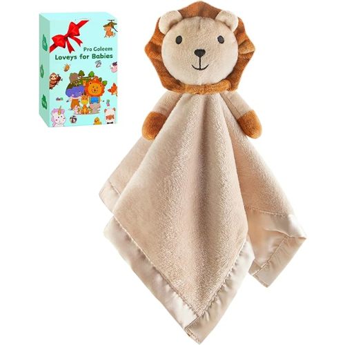 Pro Goleem Loveys for Babies - Soft Security Blanket Baby Snuggle Toy Newborn Stuffed Animals Baby Gifts for Boys and Girls, Lion 16 Inch