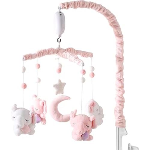 Baby Crib Mobile - Elephant Mobile for Crib with 25 Inches Mobile Arm and 35 Lullabies Musical Box, 3 Modes Digital, Volume Control, Essential Gift for Infant Boys Girls Bedroom Hanging Decor