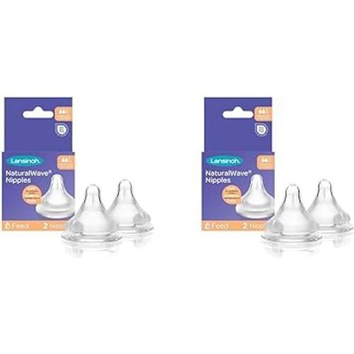 Lansinoh NaturalWave Baby Bottle Nipples, Medium Flow, Size 3M, Anti-Colic, 2 Count (Pack of 2)
