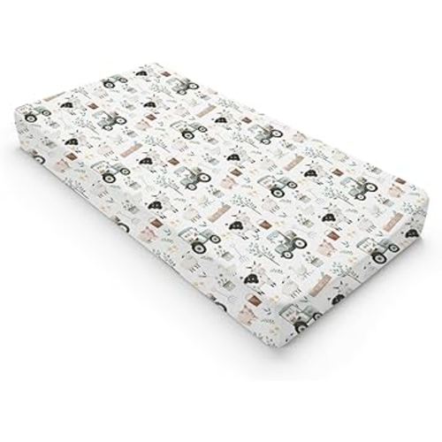 Boho Farm Animals Life Baby Changing Pad Covers for Boy Girl 32''x16'' Cow Pig Lamb Duck Truck Leaves Fitted Diaper Change Table Mats Spring Farm Planting Soft Breathable Cradle & Bassinet Sheets
