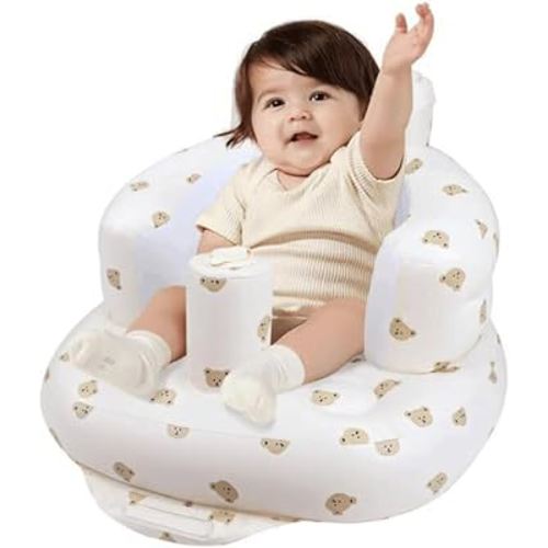 Inflatable Baby Seat for Babies 3 Months and Up, Toddler Floor Seats for Sitting Up, Built in Air Pump Baby Seats for Kids, Blow Up Baby Chair with Back Support - Cute Bear