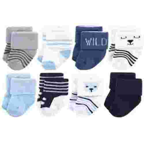 Hudson Baby Infant Boy Cotton Rich Newborn and Terry Socks, Bear Boy 8Pk, 6-12 Months