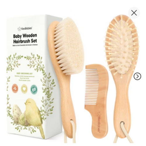 Baby Hair Brush And Comb Set, Oval Wooden Baby Brush Set For Newborns, Infant, Toddler Grooming Kit (oval, Walnut)