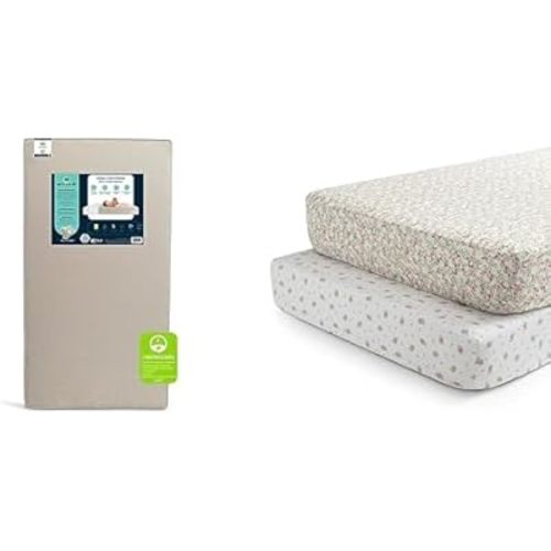 Delta Children Serta Perfect Start Limited Dual Sided Baby Crib Mattress and Toddler Mattress Fitted Crib Sheets for Girls and Boys (Pack of 2), Pink Floral (Bundle)