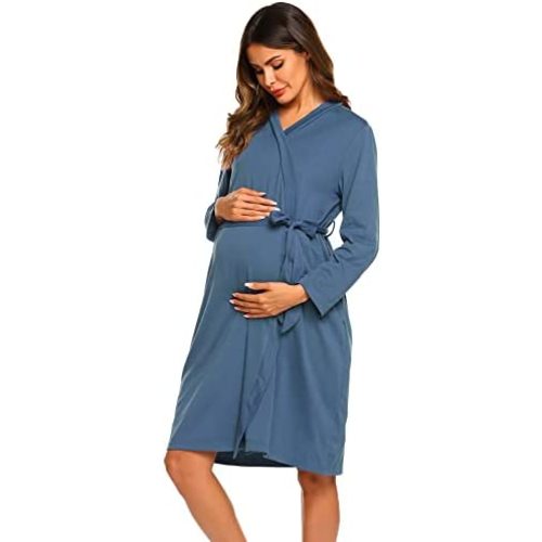 Ekouaer Maternity Robe Labor Delivery Nursing Gown Hospital Breastfeeding Dress Bathrobes