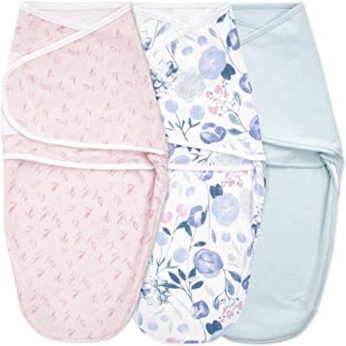 aden + anais, Cotton Knit Baby Wrap, Newborn Wearable Swaddle Blanket, 3 Pack, Flowers Bloom, 0-3 Months