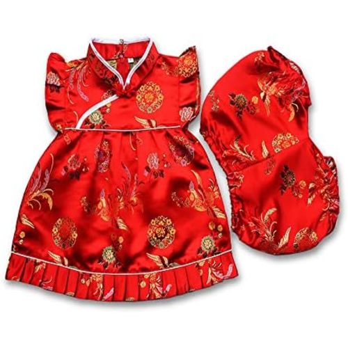 FANCYKIDS Girls Chinese New Years Traditional Qipao Cheongsam Dress Shorts Outfit Set