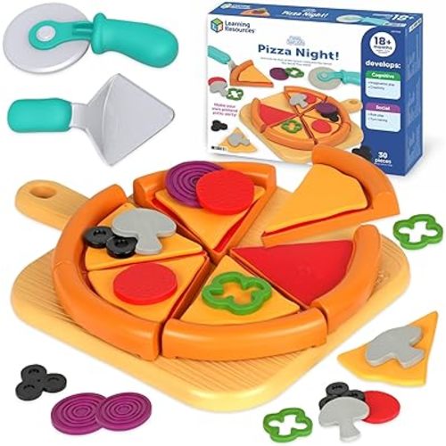 Learning Resources New Sprouts Pizza Night - Play Food Sets for Kids Kitchen, Toddler Pretend Play Food Set, Preschool Toy Pizza, Fine Motor Skills, Kitchen Playset Accessories for Kids