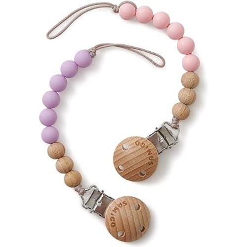 SAMiGO Pacifier Clips for Baby Girls Silicone Paci Holders Binky Clips - 2 Pack