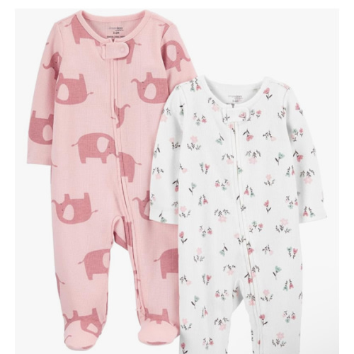 Simple Joys by Carter's Baby Girls' 2-Way Zip Thermal Footed Sleep and Play, Pack of 2