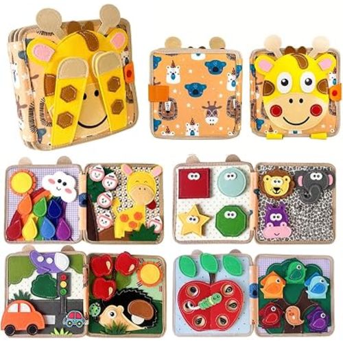 Montessori Busy Book, Suitable for Toddlers Aged 1-3, Felt Sensory Activity Book, Children's Travel Toy, Quiet Book Busy Board, Birthday Gift for Boys and Girls