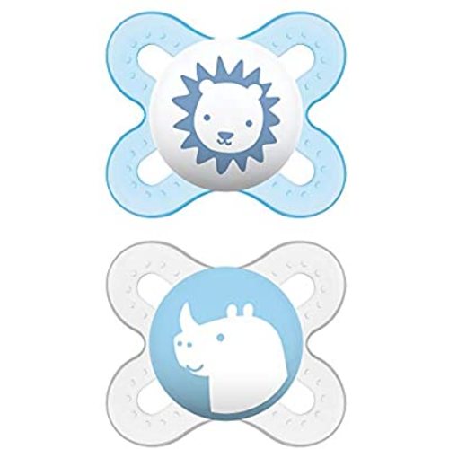 MAM Start Newborn Pacifiers (2 pack, 1 Sterilizing Pacifier Case), Newborn Baby Boy Pacifiers, Best Pacifier for Breastfed Babies, Self Sterilizing Baby Pacifier Case - boy
