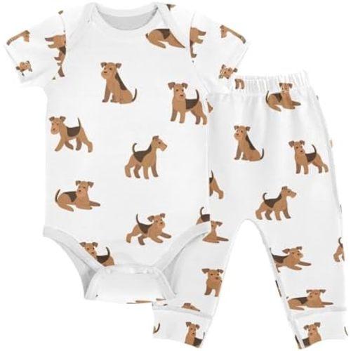 vvfelixl Baby Clothes Set - Cute Cartoon Pattern Bodysuits & Pants Set - Unisex 0-24 Months
