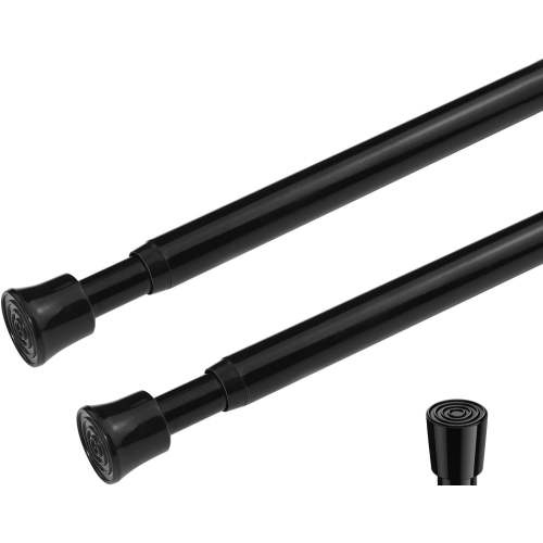 2 Pack Tension Curtain Rod for Windows,No Drilling Curtain Rod, 16 to 28inch Adjustable Expandable Pressure Spring Curtain Rod , Black Heavy Duty Curtain Rod for Bedroom Doorway Closet Door