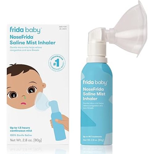 Frida Baby NoseFrida Saline Mist Nasal Inhaler & Mask, Nasal Decongestant Spray for Congestion Relief & Allergy Relief for Babies + Toddlers, Nasal Saline Spray to Soothe Stuffy Nose & Sore Throat