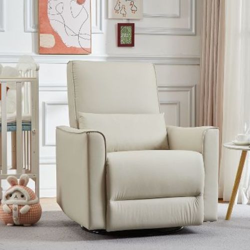 Whizmax 360¡ã Swivel Rocking Recliner Chair, Glider Rocking Chair, Upholstered Faux Leather Recliner, Manual Recliner Chair with Lumbar Support, Beige