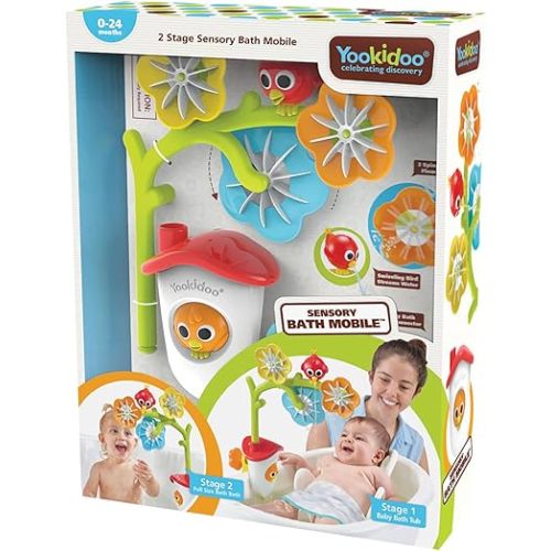 Yookidoo Baby Bath Mobile - Spinning Flowers and Swiveling Fountain for Newborn and Toddler Bath Time Sensory Development (Tub Not Included) - Attaches to Any Size Tub Wall - 0-2 yrs.